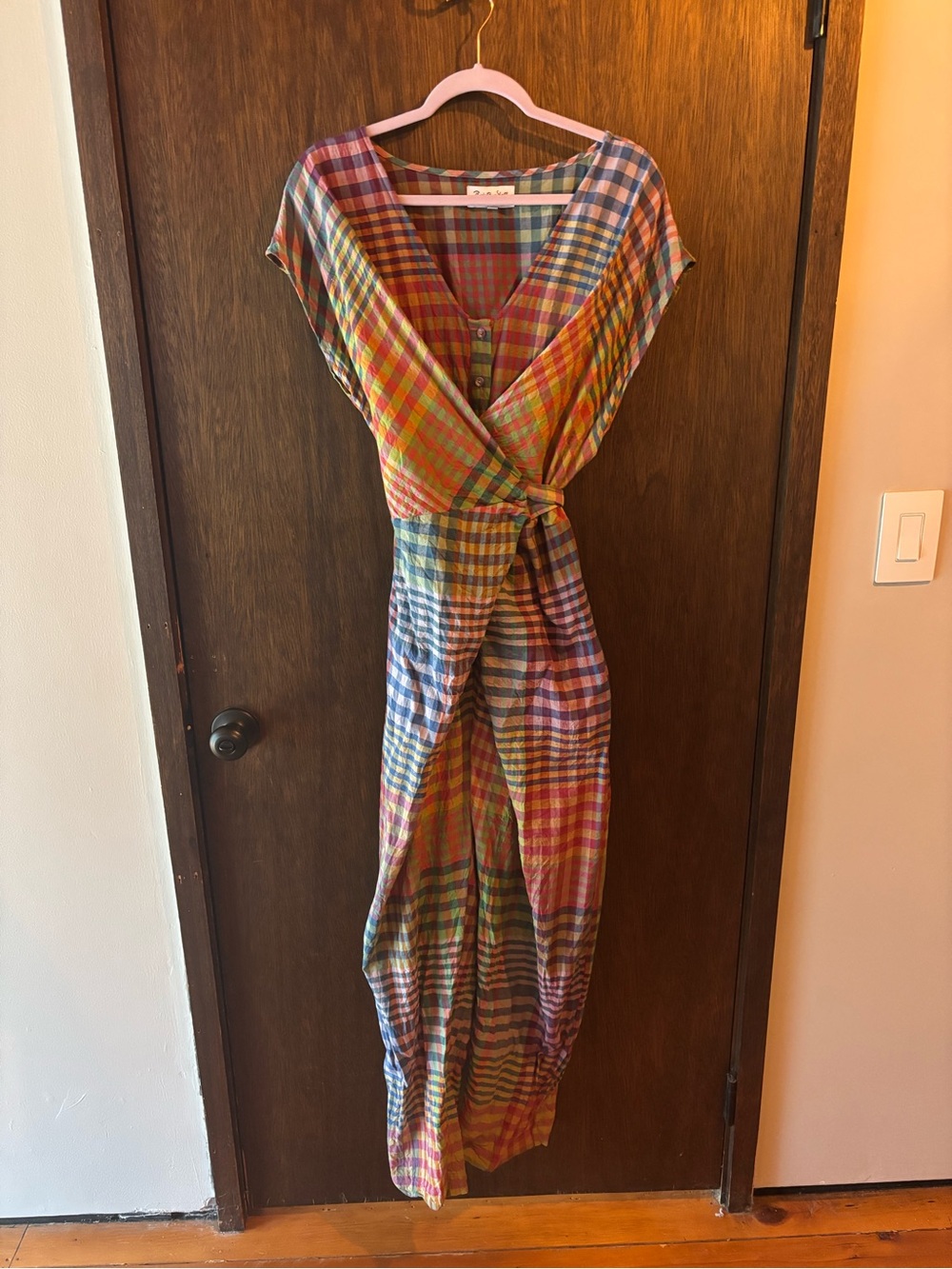 Venus Wrap Jumper—warm pinks/blues in check 1XL